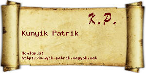 Kunyik Patrik névjegykártya